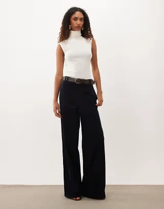 ASOS DESIGN Tall straight leg pants in corduroy in navy