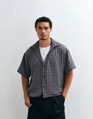 Reclaimed Vintage short sleeve cropped boxy shirt in chocolate plaid