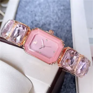 Wrist Watch for Women, Colorful Gem Accents, Stainless Steel Metal Band, Quartz Movement - Luxury Style Clock