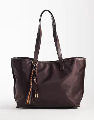ASOS DESIGN nylon tote in chocolate