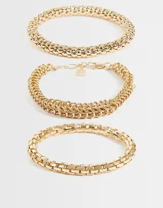 ASOS DESIGN Curve multi-pack of bracelets with mixed chains in gold tone