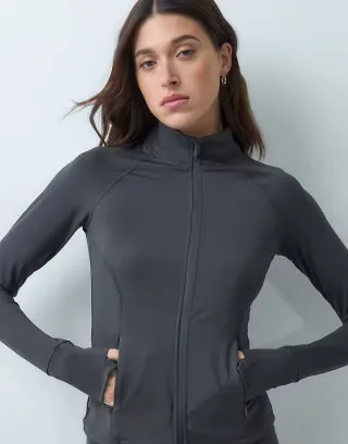 4505 Icon active zip up sculpting long sleeve jacket with zip pockets in charcoal