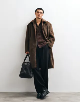 ASOS DESIGN faux fur overcoat in brown