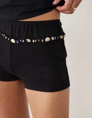 Motel Nilo mini shorts with bead detail in black