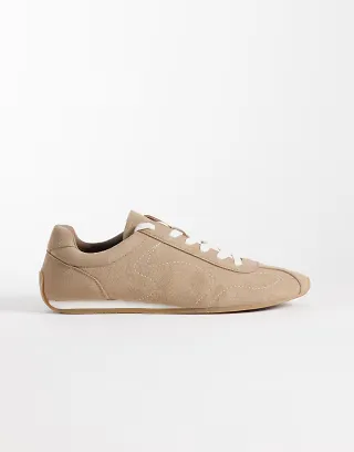 ASOS DESIGN retro lace-up sneakers in taupe suede mix