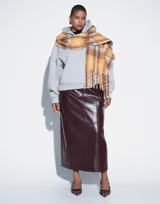 ASOS DESIGN Curve tailored clean waistband faux leather pencil skirt in burgundy