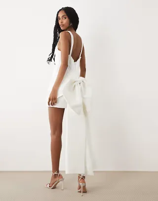 For Love & Lemons Bridal taffeta boned wrap mini dress with bow back in white