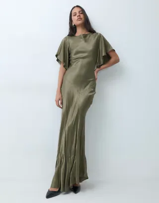 ASOS DESIGN satin cape sleeve maxi dress