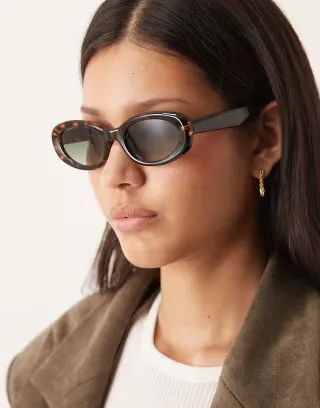ASOS DESIGN oval sunglasses in tort with green lenses