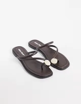 Public Desire Farron flat sandals with faux-stone appliqué in chocolate brown