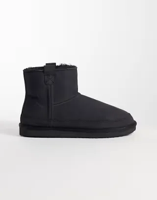 ASOS DESIGN slipper boots in black faux suede