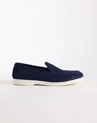 ASOS DESIGN loafers with white sole in navy suede