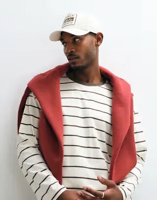 Cotton On cropped fit long sleeve t-shirt in cream and brown stripes