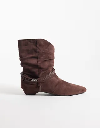 Public Desire Peta ruched low ankle boots in brown faux suede