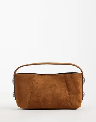 ASOS DESIGN studded faux suede grab bag with detachable crossbody strap in dark tan