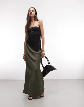 ASOS DESIGN Tall satin bias midi skirt in khaki