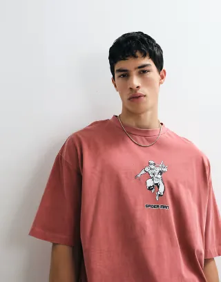 ASOS DESIGN oversized tee with Spiderman print in Red