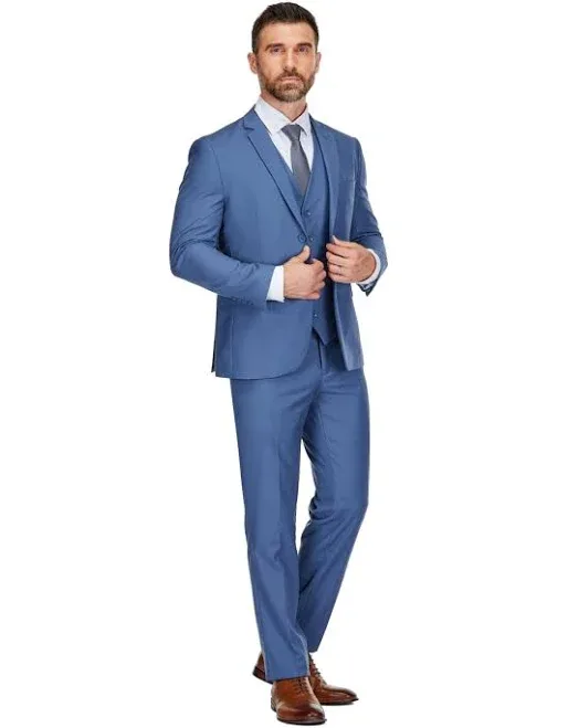 Braveman Men's 3-Piece Premium Vested 3-Piece Slim Fit Suit - Slate blue