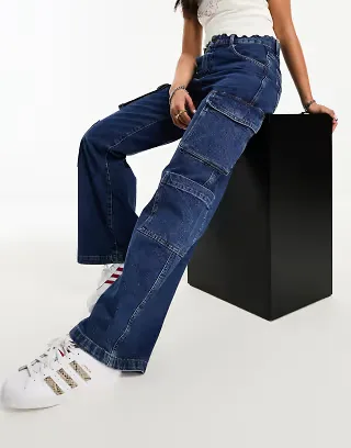 Cotton:On cargo wide leg jean in dark indigo