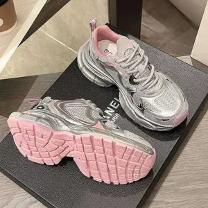 Thick Soled Womens Casual Shoes - Silver Pink Sporty Sneakers for Spring and Autumn - Versatile Trendy Fashionable Dad S