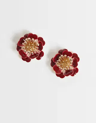 Accessorize burgundy enamel flower mini stud earring in gold