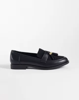 London Rebel Wide Fit Amber tassel penny loafers in black