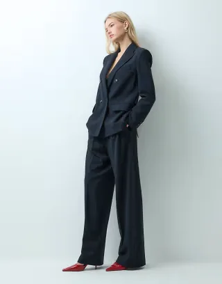Mango Irise tailored flared trouser set in navy stripe