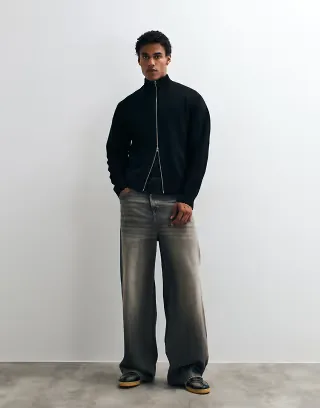 ONLY & SONS high neck zip thru cardigan in black