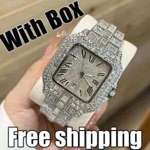 Molssanite Unisex Quartz Watch, Square 41mm Analog Dial, Stainless Steel Band 20-29mm Width - Complete Calendar, Hardlex
