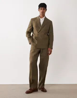 ASOS DESIGN Premium100% linen regular suit in olive green
