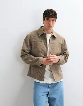 ASOS DESIGN wool look jacket in beige twill