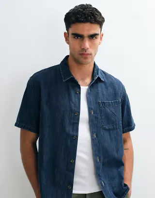 Abercrombie & Fitch denim short sleeve workwear shirt in blue