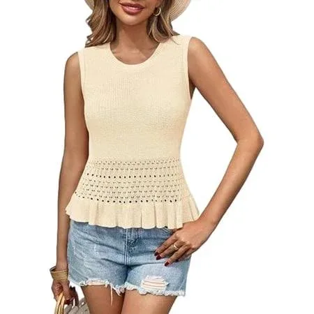 Imily Bela Women Short Sweater Vest Sleeveless Summer Bohemian Knitted Waistcoat, Women's, Size: Medium, Blue