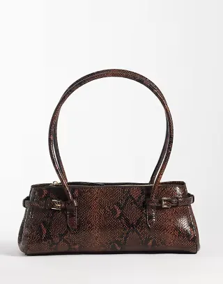 ASOS DESIGN textured belted shoulder bag in chocolate snake
