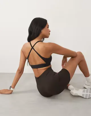 4505 micro rib cross back medium support sports bra in black