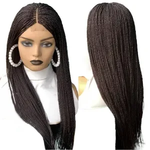 Dark Brown High Quality Braids Wigs with Baby Hair Braiding hair Heat Resistant Braided Glueless Synthetic full Lace Fro