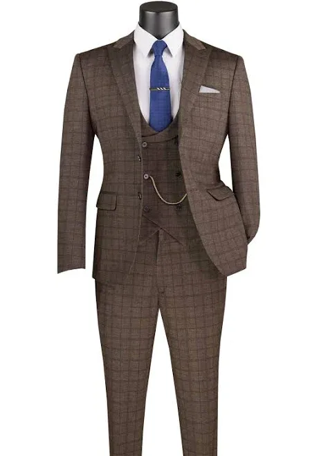 Men's Slim Fit 3 Piece Stretch Fabric Suit in Brown 48 Regular - 42 Waist / Brown