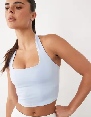 4505 active halter neck performance tank top with inner bra in baby blue