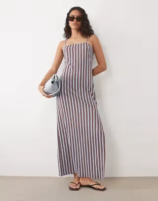 ASOS DESIGN cami square neck with side split maxi dress in striped print