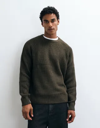 ASOS DESIGN oversized knitted fisherman rib sweater in dark khaki