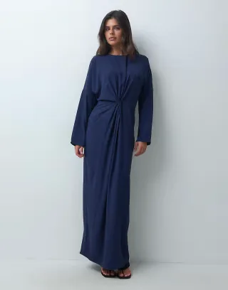 IYAL crepe twist front detail wide sleeve maxi dress in navy