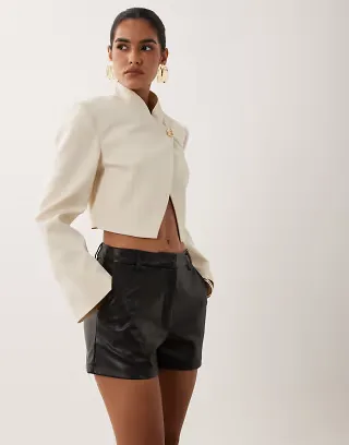 ASOS DESIGN faux leather micro shorts in black