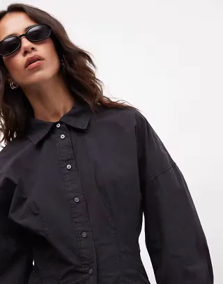 Weekday cinched waist shirt with seam detail in black