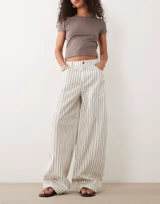 ASOS DESIGN barrel pants in chocolate and cream stripes