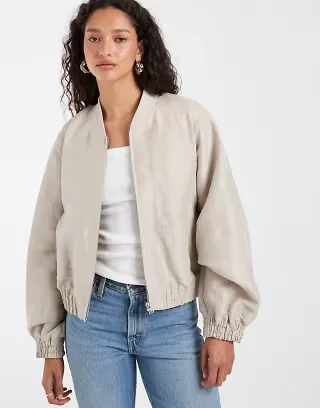 & Other Stories matte satin bomber jacket in off white