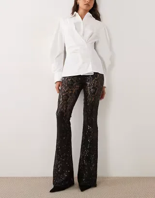 ASOS DESIGN sequin lace flares in black