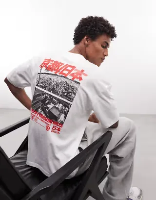 ASOS DESIGN oversized T-shirt with scenic gloss puff print in white