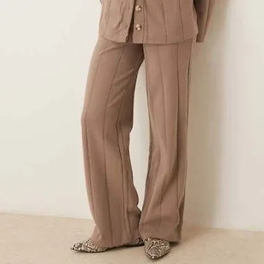 ASOS DESIGN Supersoft wide rib wide leg pants in stone - part of a set-Neutral