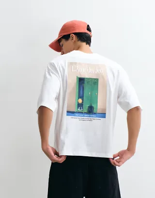 ASOS DESIGN boxy oversized T-shirt with locker room back graphic in red