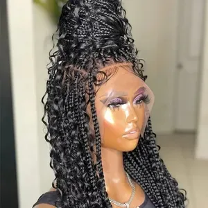 Long Goddess Small Box Braided Wig - Knotless Cornrow Braids with Baby Hair - Synthetic 360 Full Lace Front Braiding Hai